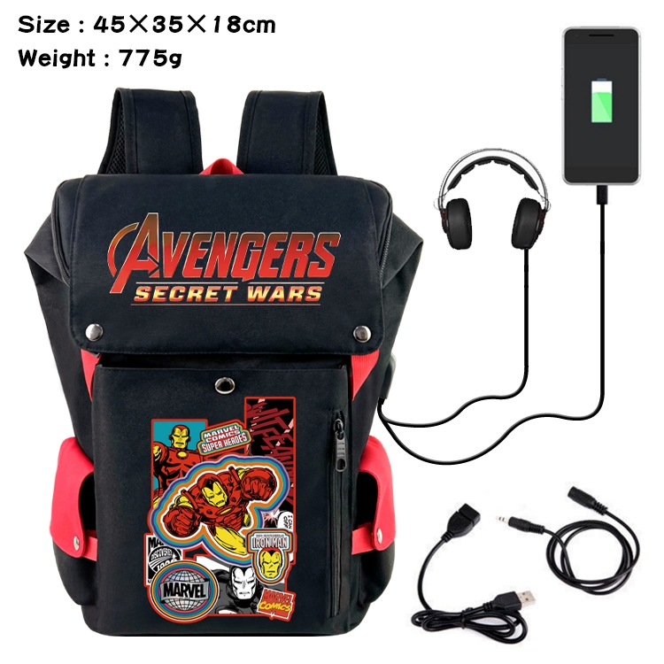 Marvel Anime Canvas Bucket Data Cable Backpack School Bag 45X35X18CM 775G
