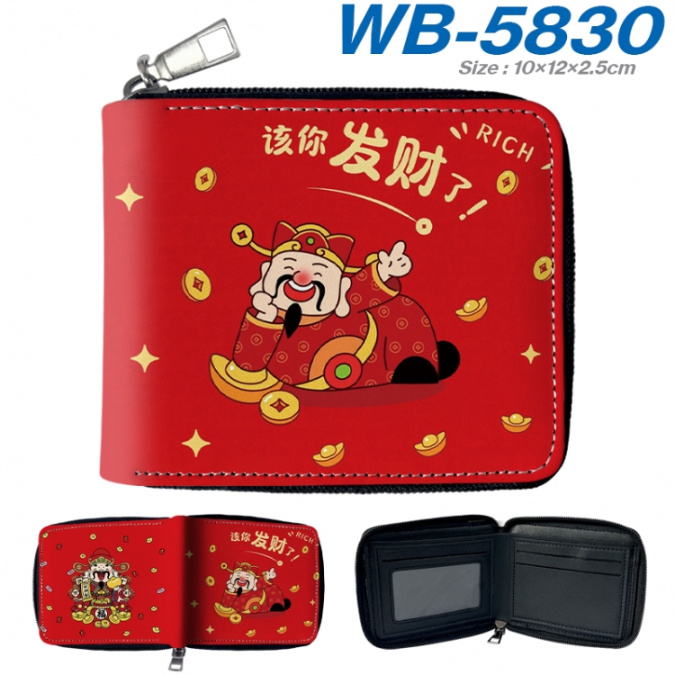 God of wealth Anime color short full zip folding wallet 10x12x2.5cm  WB-5830