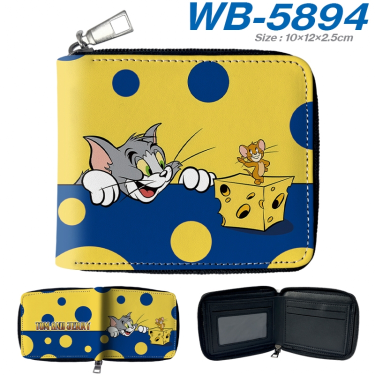 Tom and Jerry Anime color short full zip folding wallet 10x12x2.5cm  WB-5894