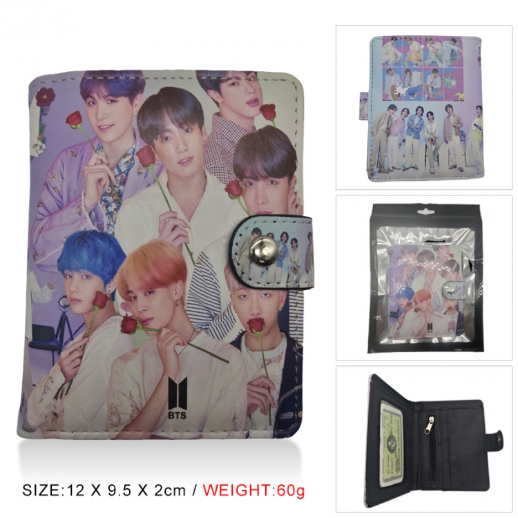 BTS PU vertical wallet short wallet buckle storage bag 12x9.5x2CM 60G