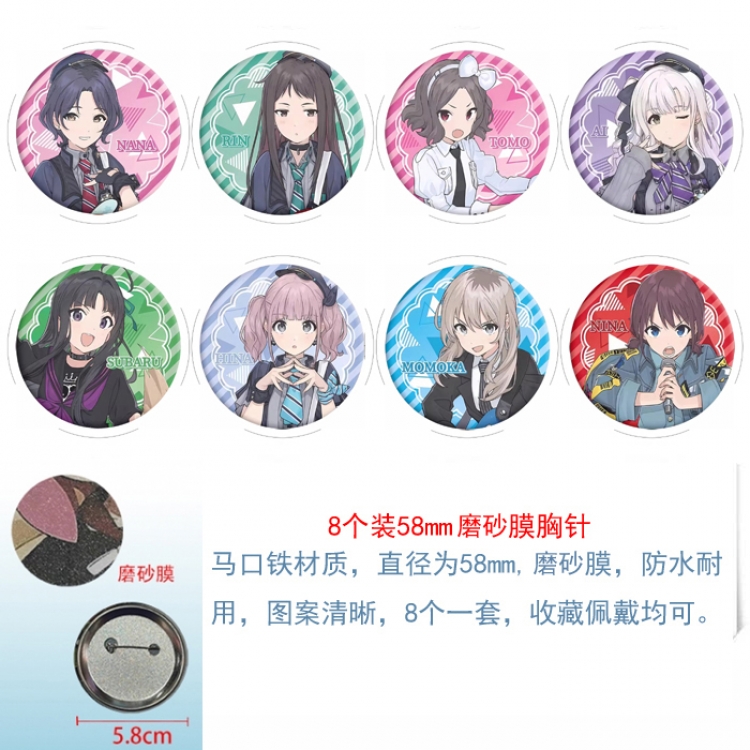 Girls Band Cry Anime round scrub film brooch badge 58MM a set of 8
