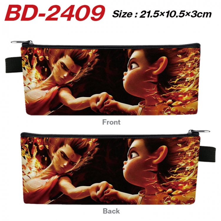 Nezha Anime PU Leather Zipper Pencil Case Stationery Box 21.5X10.5X3CM 