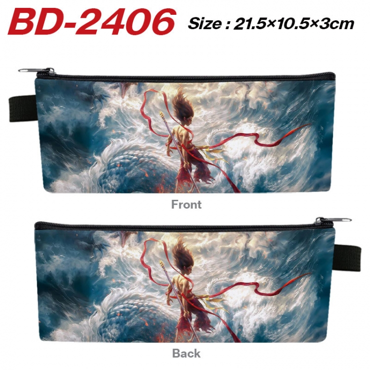 Nezha Anime PU Leather Zipper Pencil Case Stationery Box 21.5X10.5X3CM 