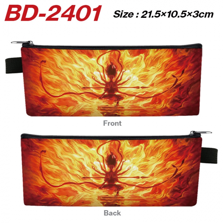 Nezha Anime PU Leather Zipper Pencil Case Stationery Box 21.5X10.5X3CM 