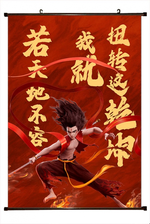 Nezha 2 Anime black Plastic rod Cloth painting Wall Scroll 60X90CM N5-82