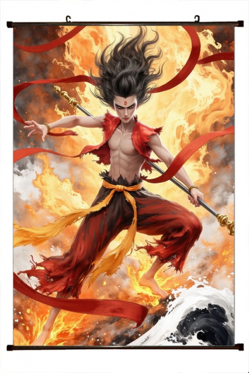 Nezha 2 Anime black Plastic rod Cloth painting Wall Scroll 60X90CM  N5-136