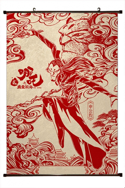 Nezha 2 Anime black Plastic rod Cloth painting Wall Scroll 60X90CM  N5-23