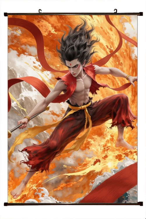 Nezha 2 Anime black Plastic rod Cloth painting Wall Scroll 60X90CM  N5-137