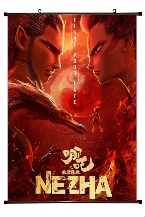 Nezha Anime black Plastic rod Cloth painting Wall Scroll 60X90CM  N5-74