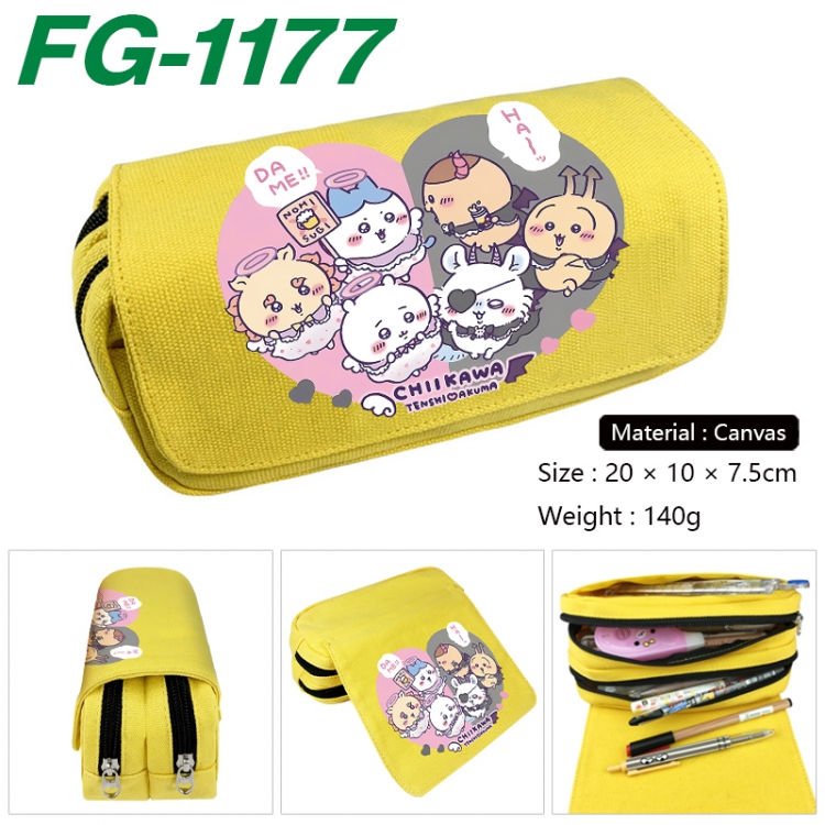 Chiikawa Anime Multi-Function Double Zipper Canvas Cosmetic Bag Pen Case 20x10x7.5cm FG-1177