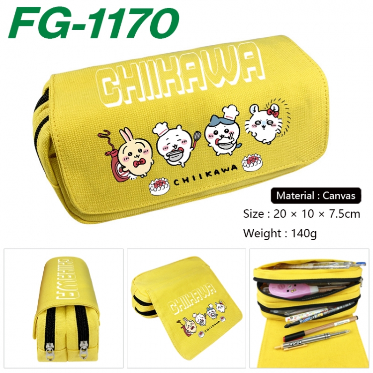 Chiikawa Anime Multi-Function Double Zipper Canvas Cosmetic Bag Pen Case 20x10x7.5cm  FG-1170