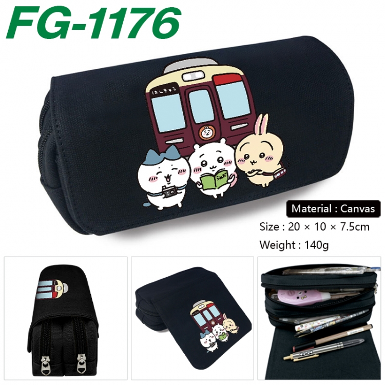 Chiikawa Anime Multi-Function Double Zipper Canvas Cosmetic Bag Pen Case 20x10x7.5cm FG-1176