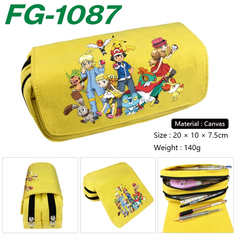 Pokemon Anime Multi-Function Double Zipper Canvas Cosmetic Bag Pen Case 20x10x7.5cm  FG-1087