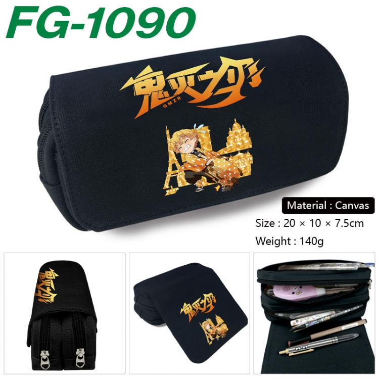 Demon Slayer Kimets Anime Multi-Function Double Zipper Canvas Cosmetic Bag Pen Case 20x10x7.5cm FG-1090