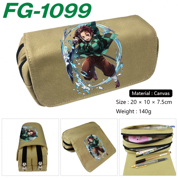Demon Slayer Kimets Anime Multi-Function Double Zipper Canvas Cosmetic Bag Pen Case 20x10x7.5cm  FG-1099
