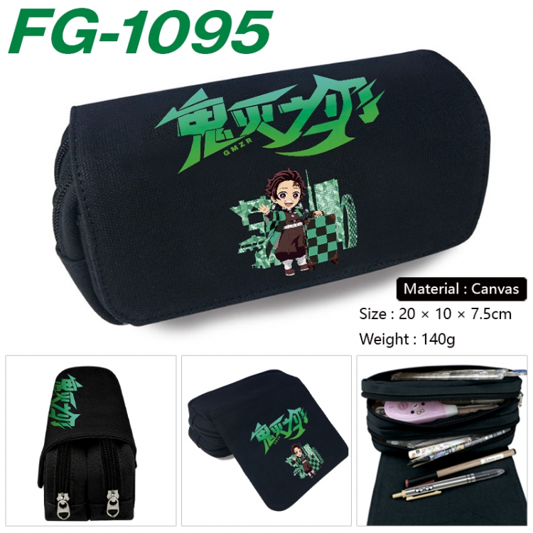 Demon Slayer Kimets Anime Multi-Function Double Zipper Canvas Cosmetic Bag Pen Case 20x10x7.5cm FG-1095