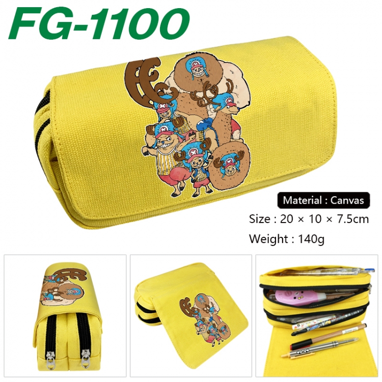 One Piece Anime Multi-Function Double Zipper Canvas Cosmetic Bag Pen Case 20x10x7.5cm