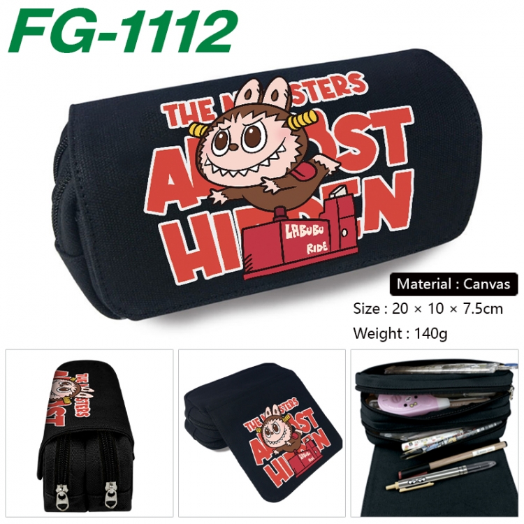 Labubu Anime Multi-Function Double Zipper Canvas Cosmetic Bag Pen Case 20x10x7.5cm FG-1112