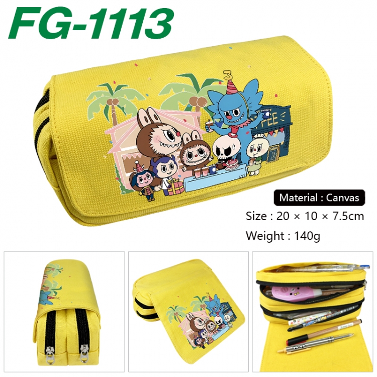 Labubu Anime Multi-Function Double Zipper Canvas Cosmetic Bag Pen Case 20x10x7.5cm  FG-1113
