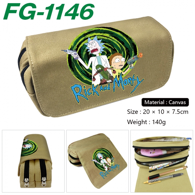 Rick and Morty Anime Multi-Function Double Zipper Canvas Cosmetic Bag Pen Case 20x10x7.5cm FG-1146