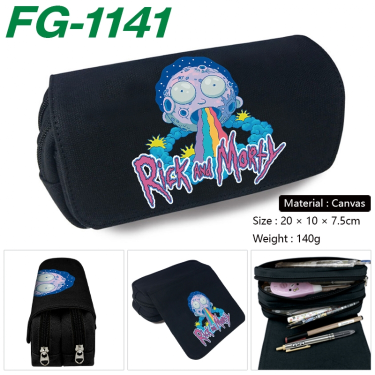 Rick and Morty Anime Multi-Function Double Zipper Canvas Cosmetic Bag Pen Case 20x10x7.5cm FG-1141