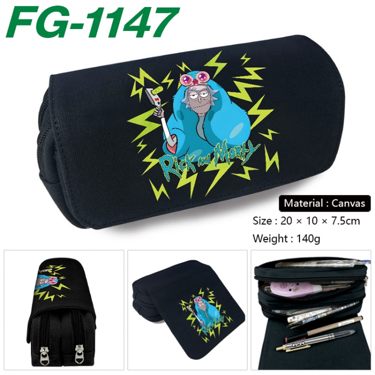 Rick and Morty Anime Multi-Function Double Zipper Canvas Cosmetic Bag Pen Case 20x10x7.5cm FG-1147