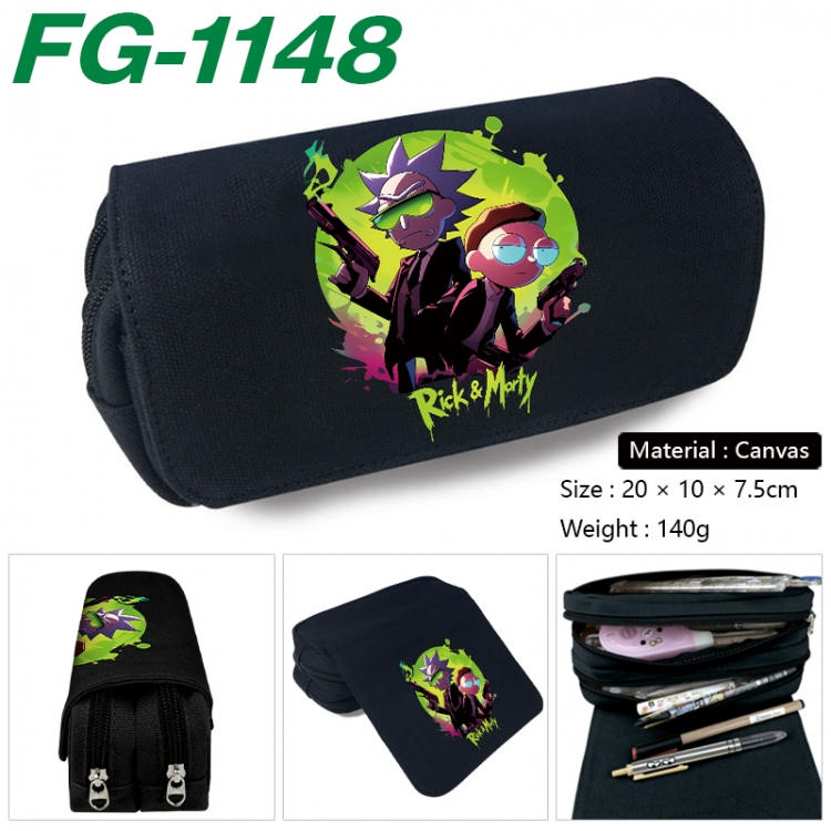 Rick and Morty Anime Multi-Function Double Zipper Canvas Cosmetic Bag Pen Case 20x10x7.5cm  FG-1148