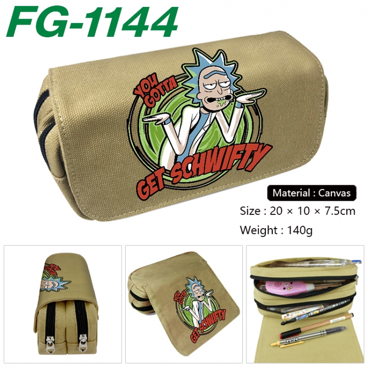Rick and Morty Anime Multi-Function Double Zipper Canvas Cosmetic Bag Pen Case 20x10x7.5cm FG-1144