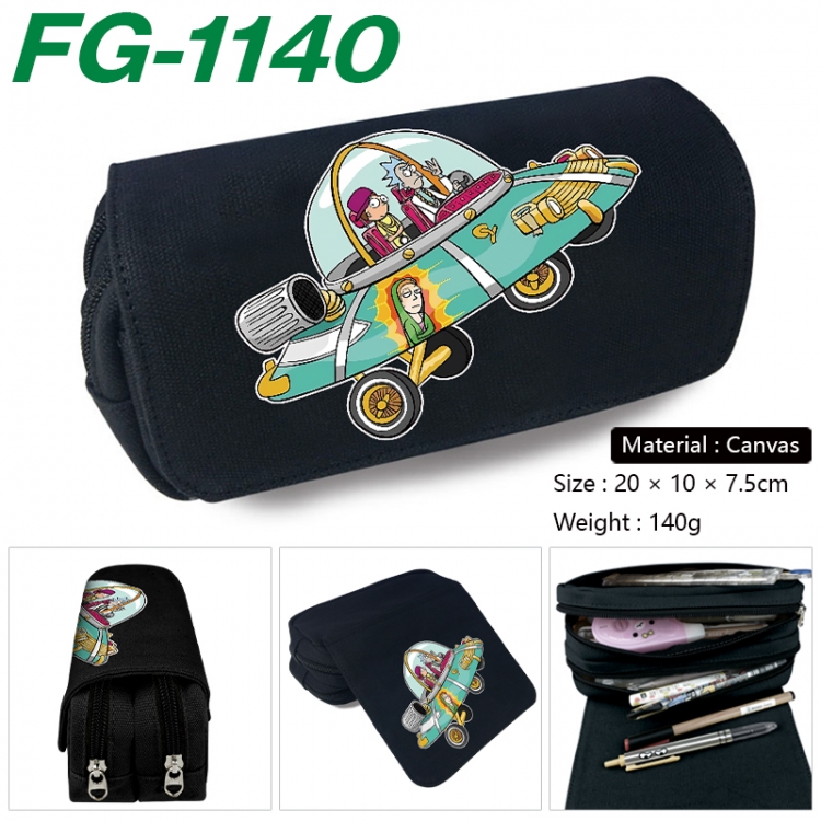 Rick and Morty Anime Multi-Function Double Zipper Canvas Cosmetic Bag Pen Case 20x10x7.5cm FG-1140