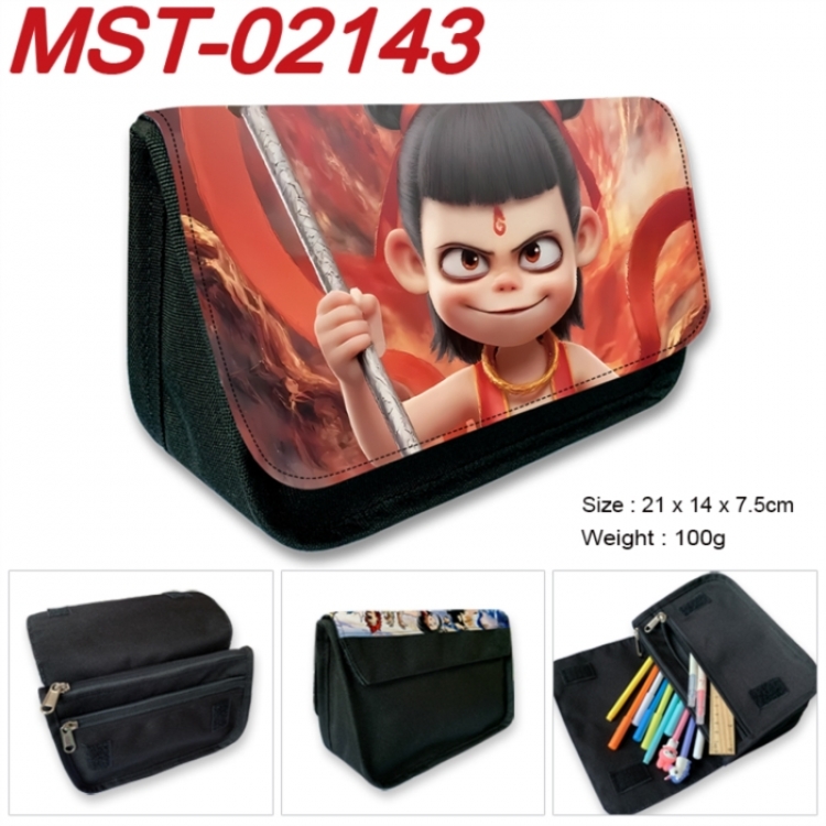 Nezha Anime Velcro canvas zipper pencil case Pencil Bag 21x14x7.5cm MST-02143