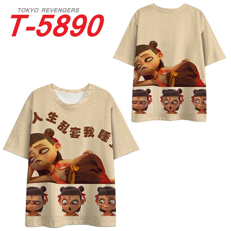 Nezha Anime Full Color Milk Silk Short Sleeve T-Shirt from S to 6XL T-5890