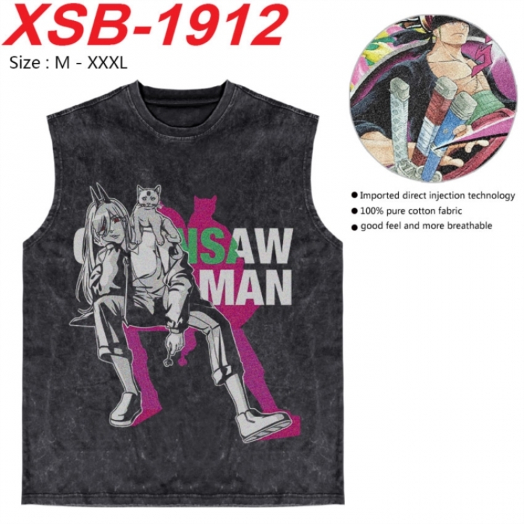 Chainsaw man Anime pure cotton wash vest T-shirt 250g M-3XL XSB-1912