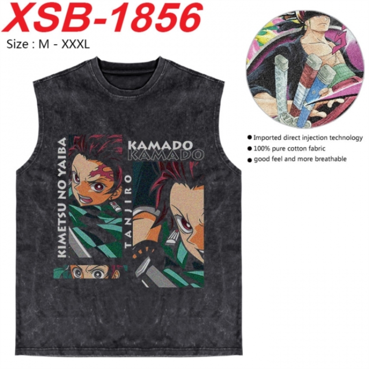 Demon Slayer Kimets Anime pure cotton wash vest T-shirt 250g M-3XL  XSB-1856