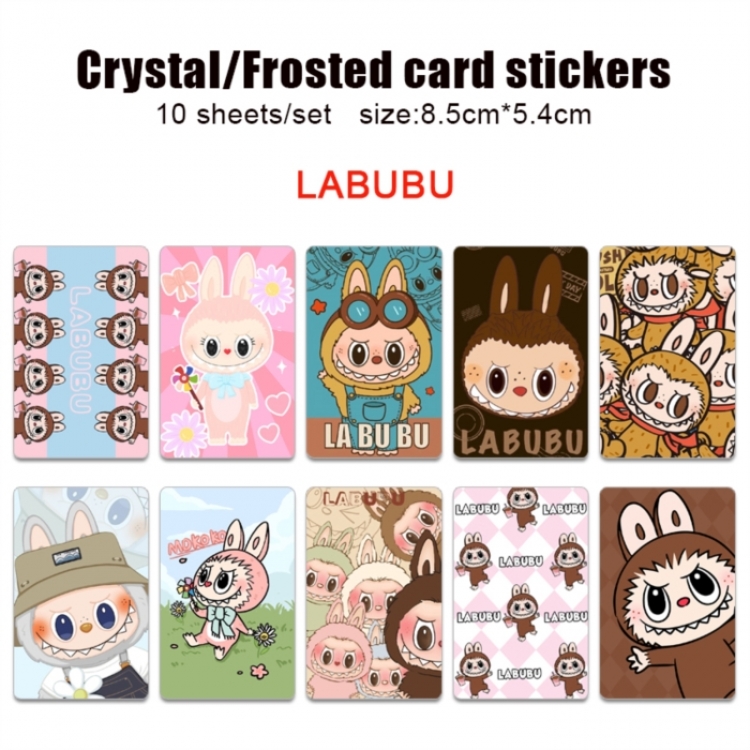 Labubu Frosted anime crystal bus card decorative sticker a set of 10  price for 5 set