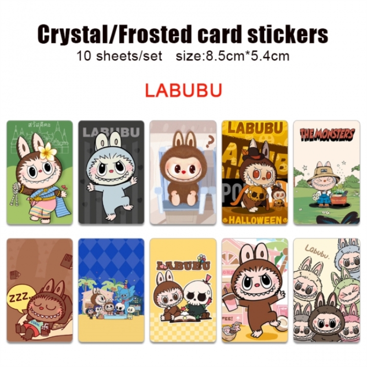 Labubu Frosted anime crystal bus card decorative sticker a set of 10  price for 5 set
