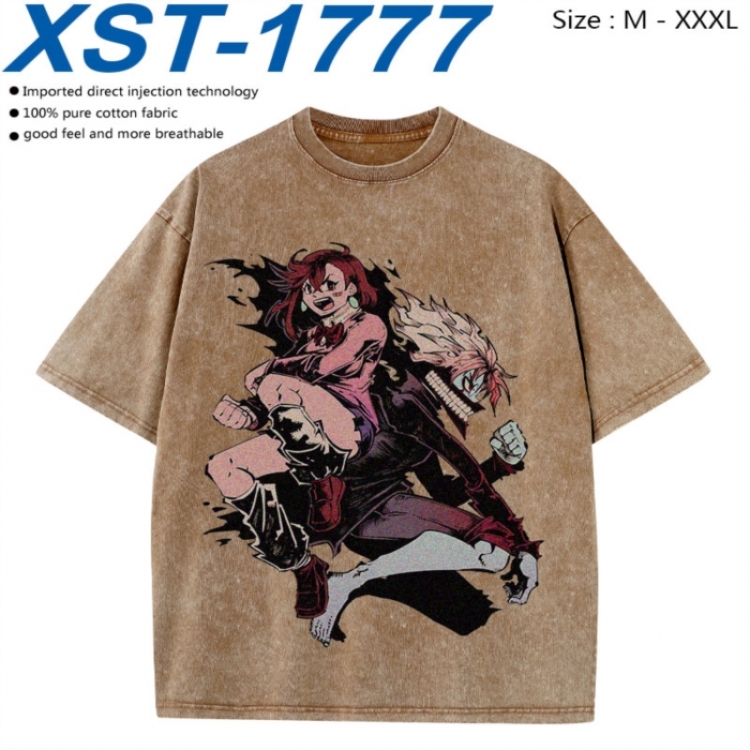 DANDADAN Cotton direct spray color print washed denim T-shirt 250g from M to 3XL XST-1777