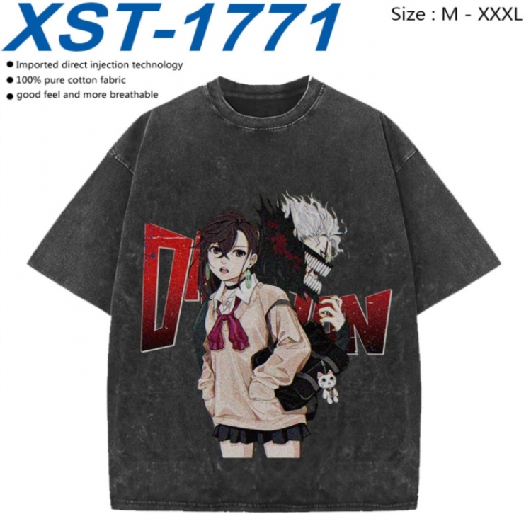 DANDADAN Cotton direct spray color print washed denim T-shirt 250g from M to 3XL XST-1771