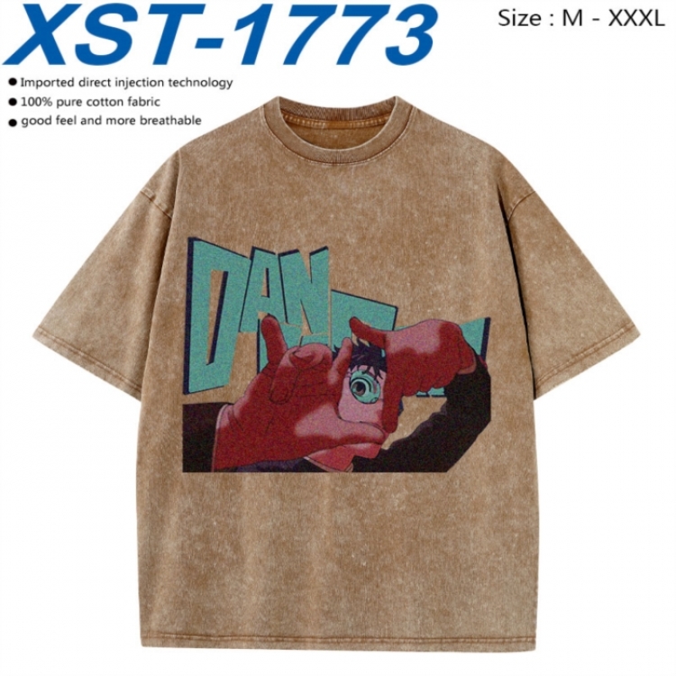 DANDADAN Cotton direct spray color print washed denim T-shirt 250g from M to 3XL XST-1773