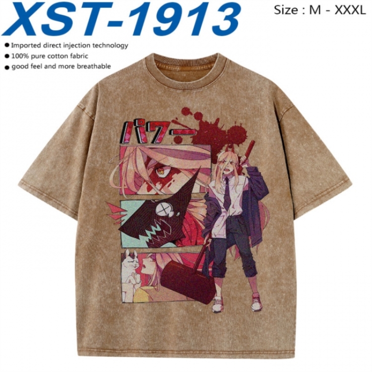 Chainsaw man Cotton direct spray color print washed denim T-shirt 250g from M to 3XL XST-1913