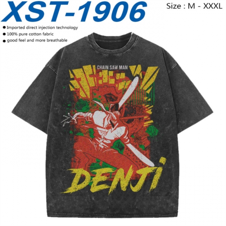Chainsaw man Cotton direct spray color print washed denim T-shirt 250g from M to 3XL XST-1906