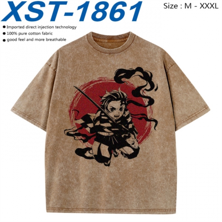 Demon Slayer Kimets Cotton direct spray color print washed denim T-shirt 250g from M to 3XL XST-1861