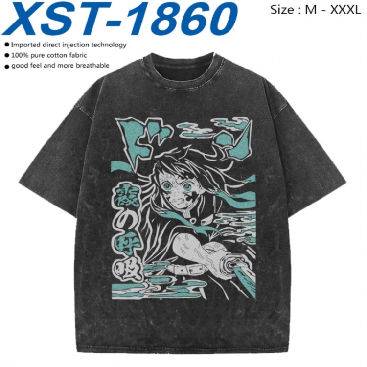 Demon Slayer Kimets Cotton direct spray color print washed denim T-shirt 250g from M to 3XL XST-1860