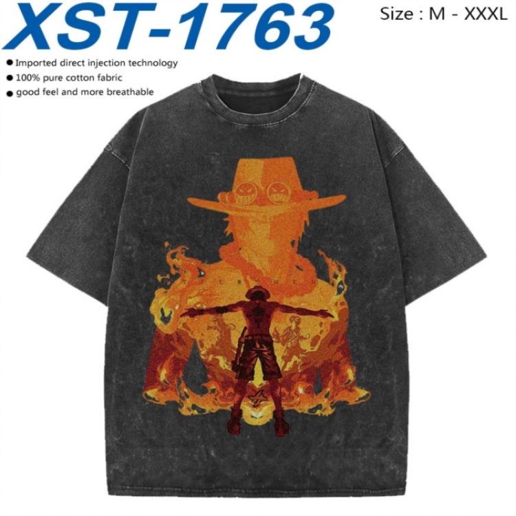 One Piece Cotton direct spray color print washed denim T-shirt 250g from M to 3XL XST-1763