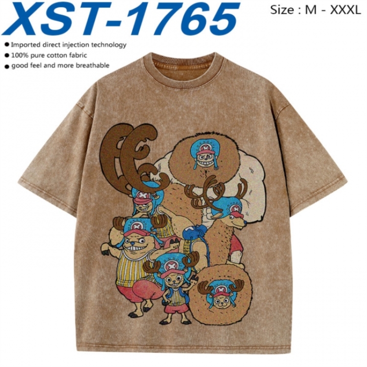 One Piece Cotton direct spray color print washed denim T-shirt 250g from M to 3XL  XST-1765