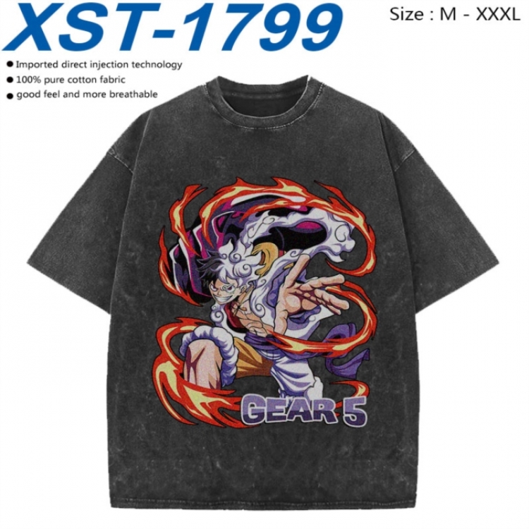 One Piece Cotton direct spray color print washed denim T-shirt 250g from M to 3XL XST-1799