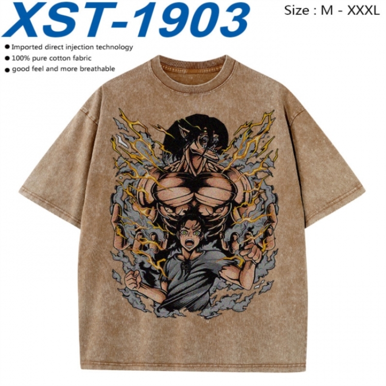 Shingeki no Kyojin Cotton direct spray color print washed denim T-shirt 250g from M to 3XL XST-1903