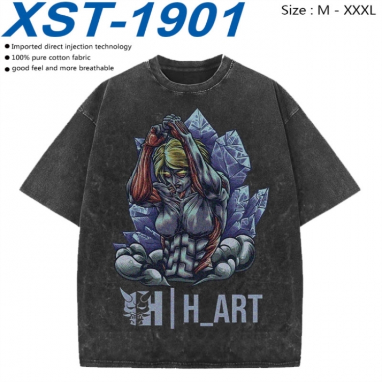 Shingeki no Kyojin Cotton direct spray color print washed denim T-shirt 250g from M to 3XL  XST-1901