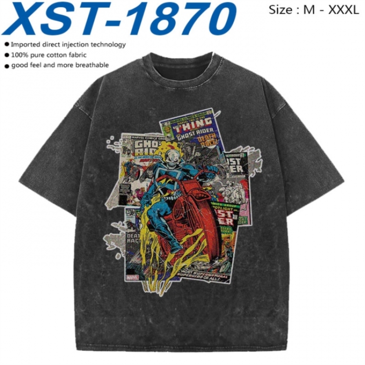 Marvel Cotton direct spray color print washed denim T-shirt 250g from M to 3XL XST-1870