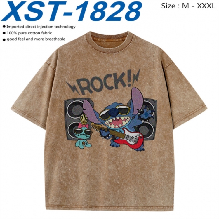 Lilo & Stitch Cotton direct spray color print washed denim T-shirt 250g from M to 3XL