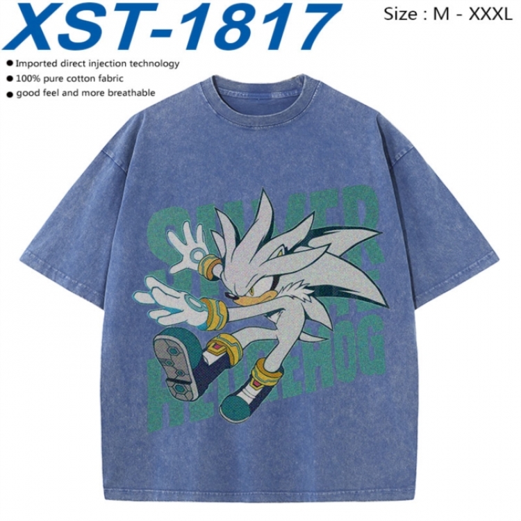 Sonic The Hedgehog Cotton direct spray color print washed denim T-shirt 250g from M to 3XL XST-1817